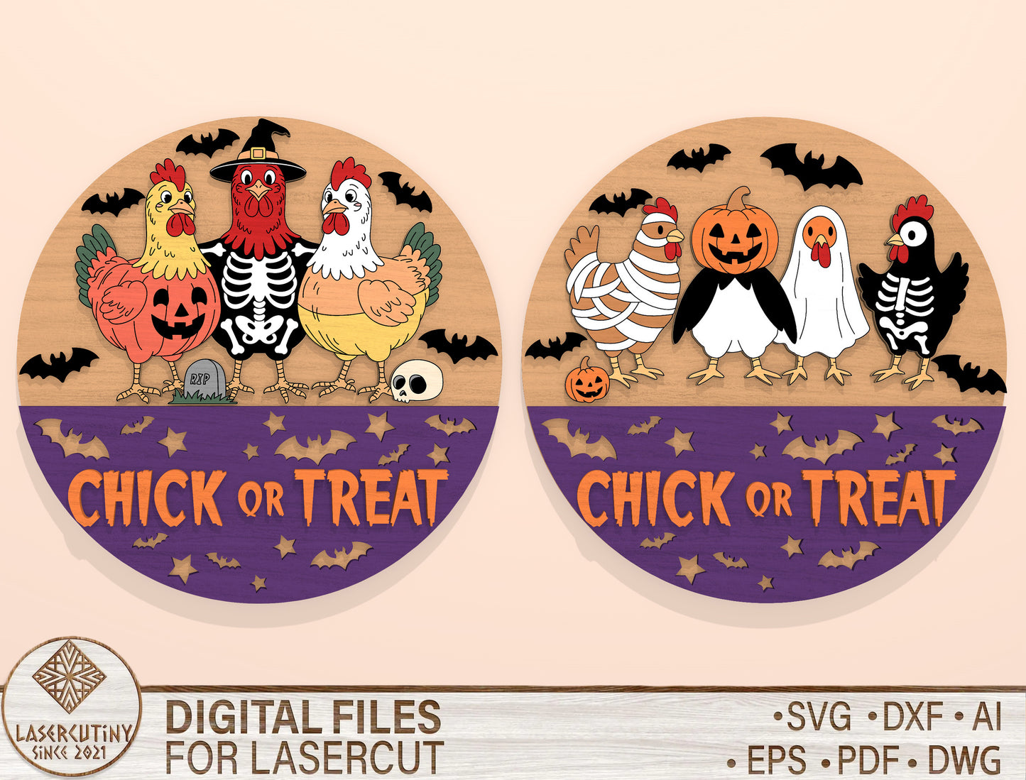 Chick Or Treat Chicken Door Sign SVG Laser Cut File for xTool and Glowforge