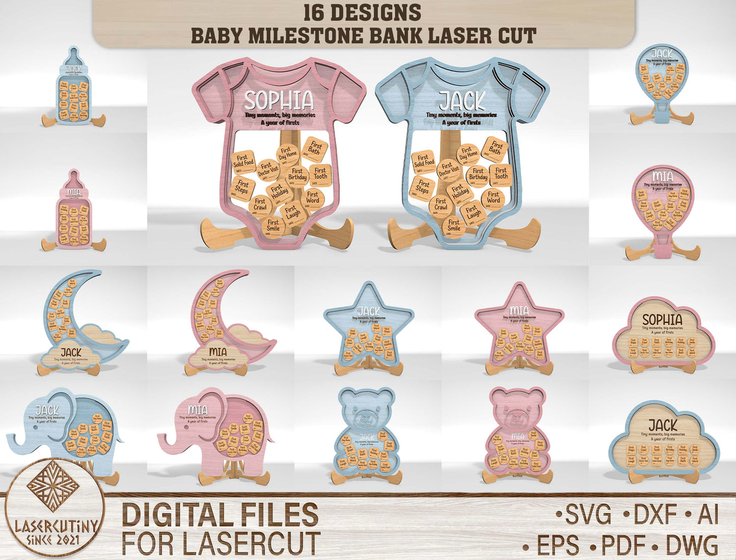Baby Milestone Memory Bank SVG Laser Cut File for Glowforge