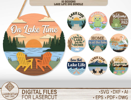 Lake Life Welcome Sign SVG Bundle with 10 Designs for Glowforge
