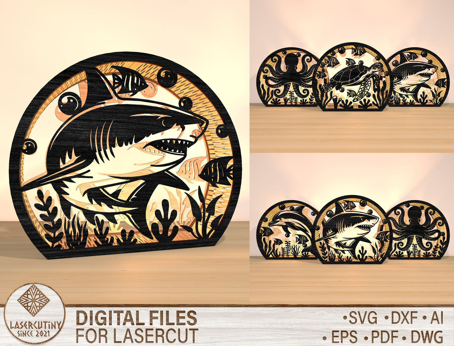 Ocean Animal Lantern SVG Laser Cut File for xTool and LightBurn