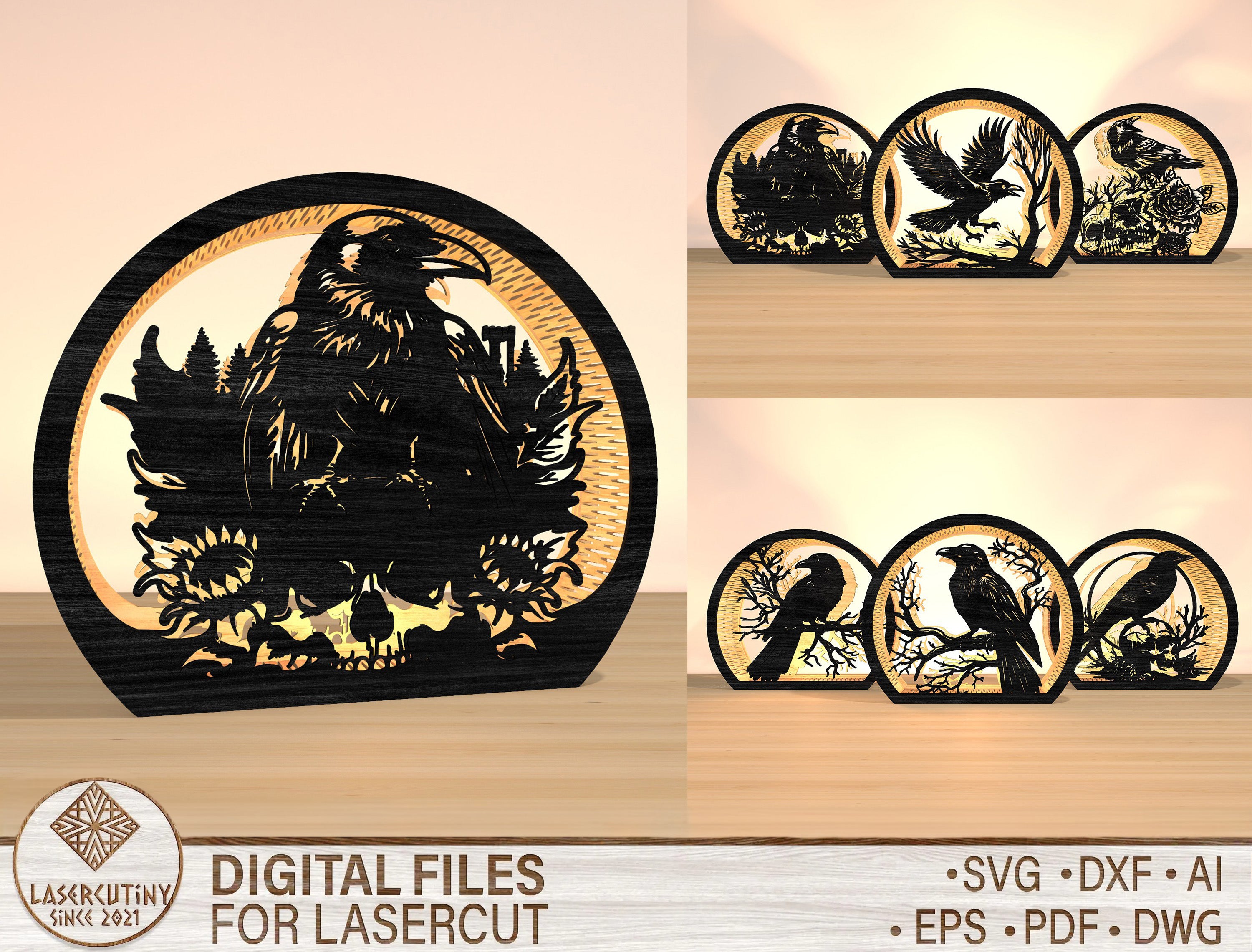 Raven Lantern Laser Cut File Bundle 6 Designs