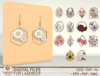 Floral Earring SVG Bundle Laser Cut File for xTool and Glowforge