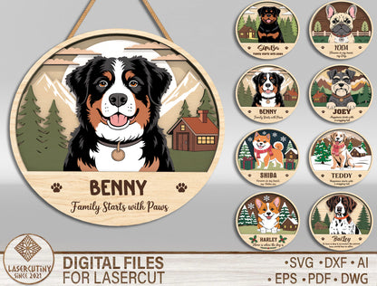 Personalized Dog Door Sign SVG Bundle Custom Pet Portrait Decor Laser Cut File for xTool