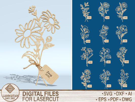 Floral Bouquet Holder SVG Bundle Mother Teacher Gift Laser Cut File for Glowforge and xTool