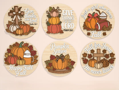 Fall Pumpkin Door Hanger SVG Bundle for Glowforge xTool LightBurn 6 Designs
