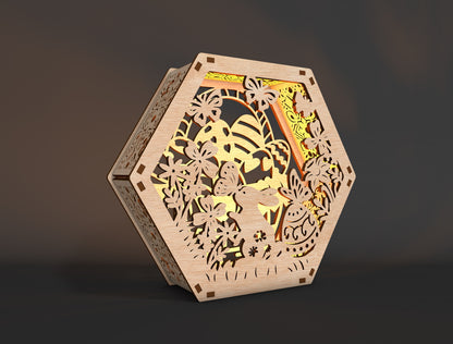Easter Bunny Lantern SVG Spring Floral Hexagon Light Box for Glowforge