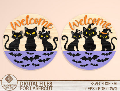 Black Cat Welcome Door Hanger SVG Set for Glowforge xTool LightBurn 2 Designs