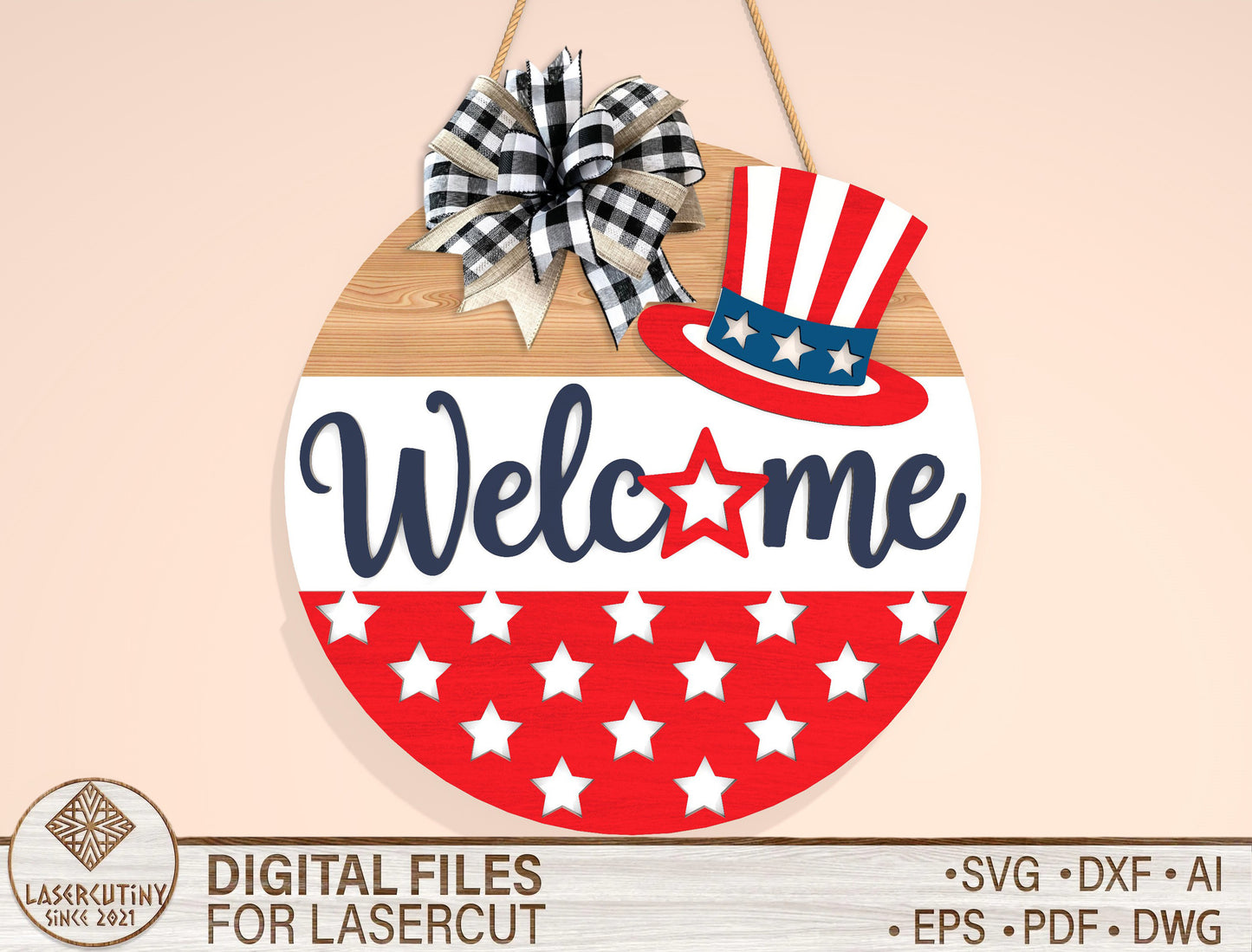 Patriotic Welcome Door Sign SVG Laser Cut File for xTool Users