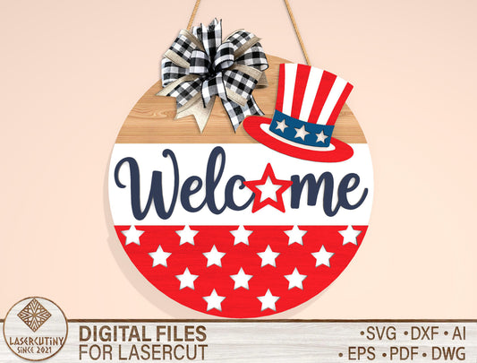 Patriotic Welcome Door Sign SVG Laser Cut File for xTool Users