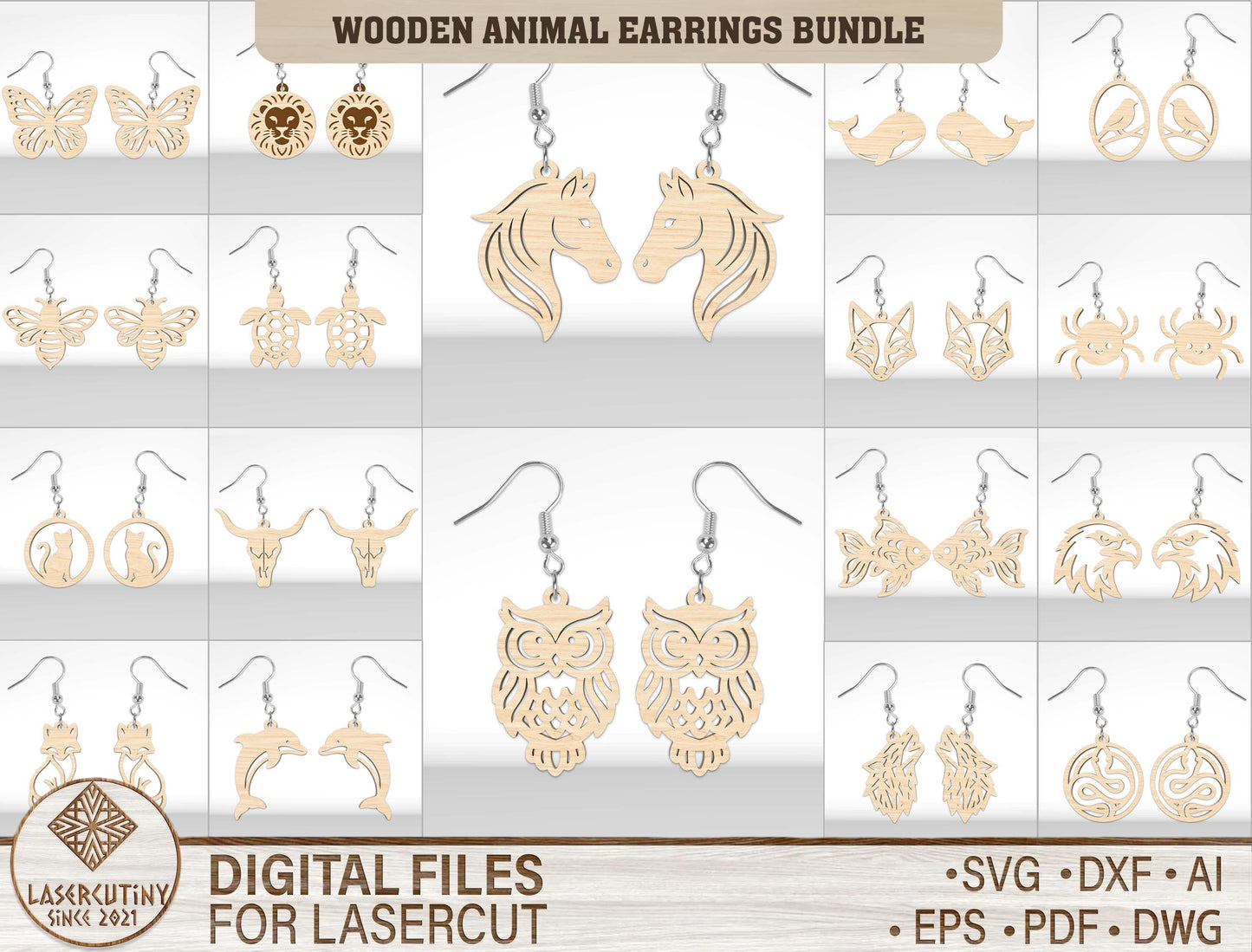 Wooden Animal Earrings SVG Bundle for xTool and Glowforge