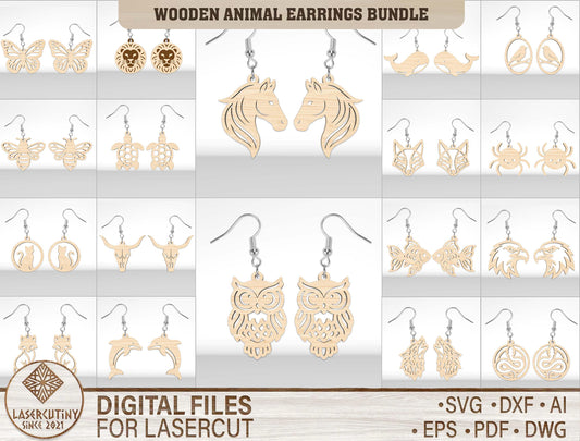 Wooden Animal Earrings SVG Bundle for xTool and Glowforge