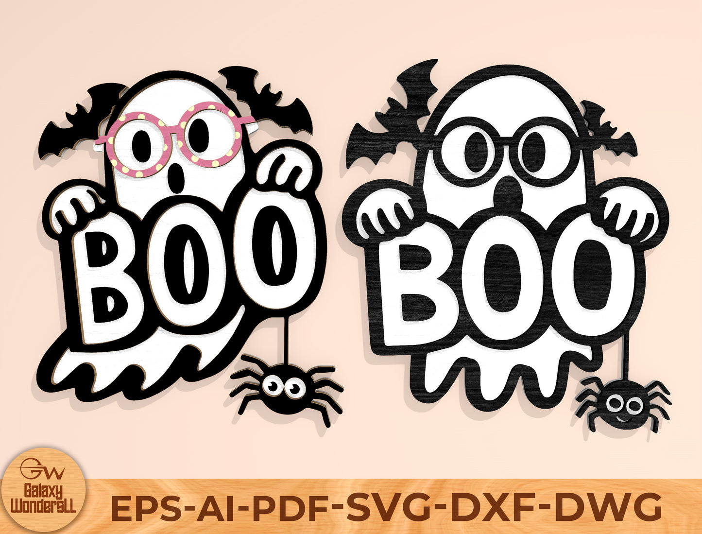 Halloween Boo Ghost Door Hanger SVG Laser Cut File | 2 Cute Spooky Designs | Funny Front Door Decor | Glowforge, xTool, LightBurn, etc.