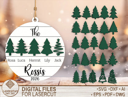 Personalized Family Christmas Tree Ornament SVG Laser Cut Fi 1