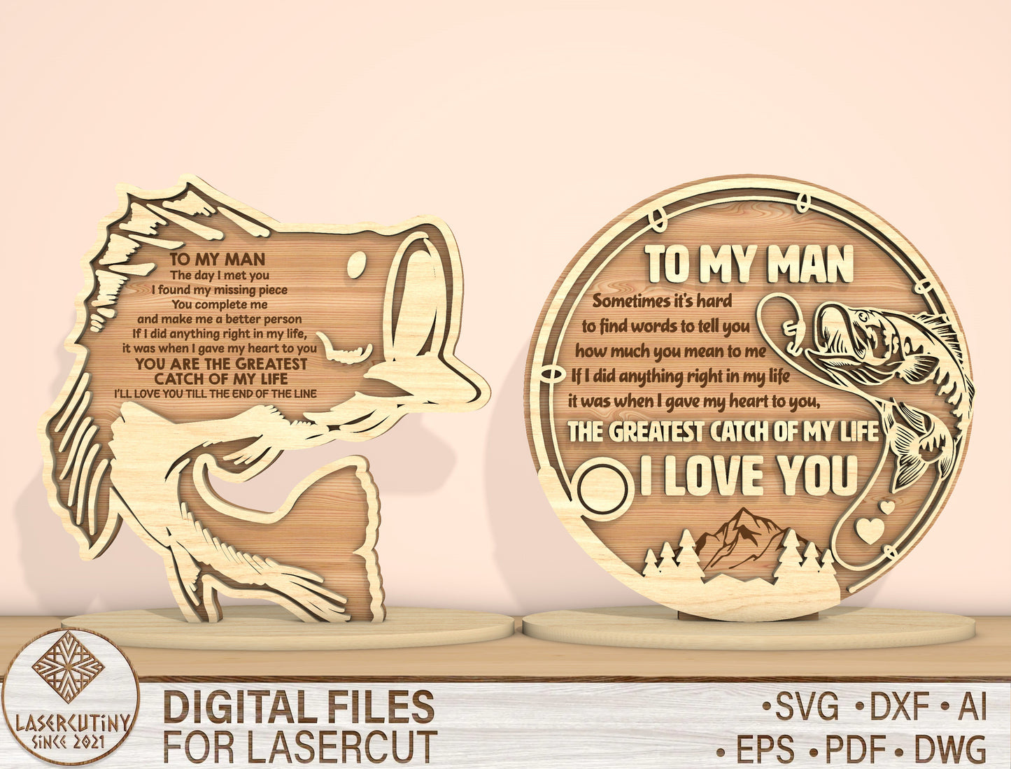 To My Man Fishing Quote Sign SVG Set Laser Cut File for xTool and LightBurn