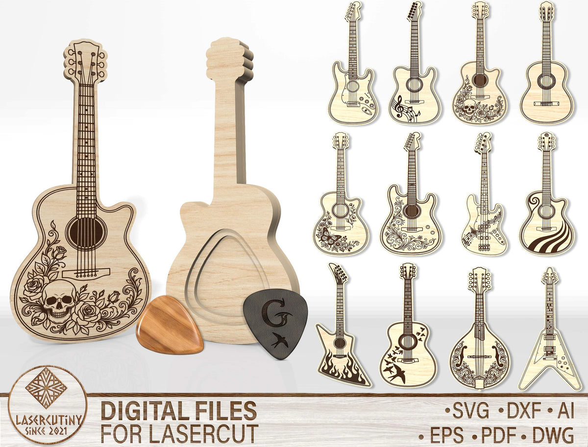 Guitar Pick Holder SVG Bundle 12 Laser Cut Designs