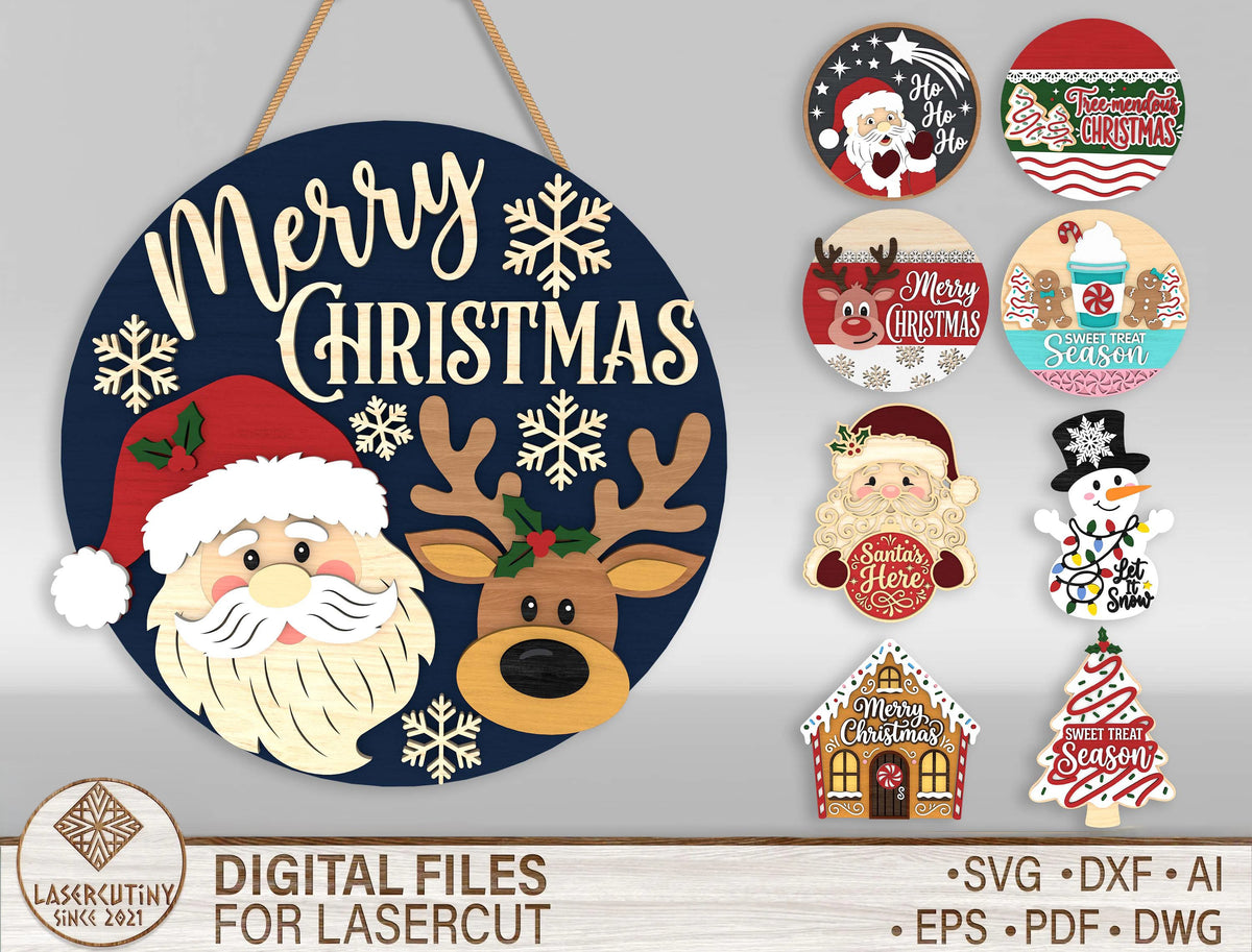 Christmas Door Hanger SVG Bundle Santa Reindeer Designs 1