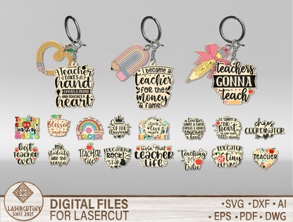 Teacher Keychain Bundle SVG Laser Cut File for Glowforge and xTool