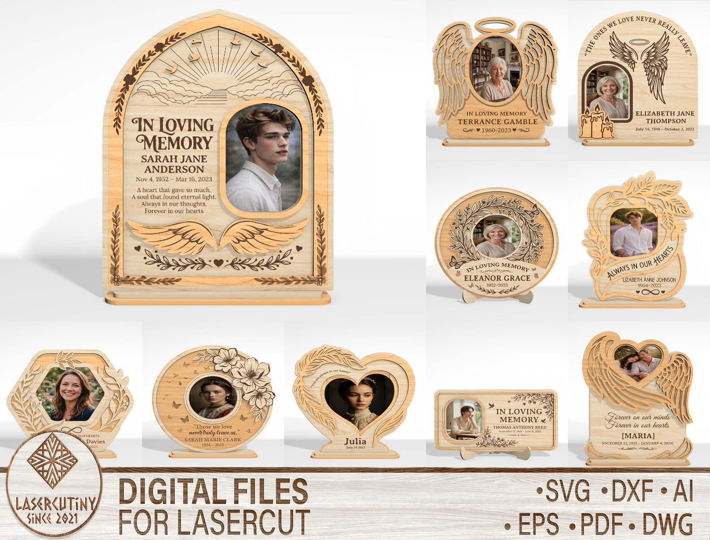 Memorial Photo Frame Tabletop Sign SVG Bundle Laser Cut File for Glowforge, xTool