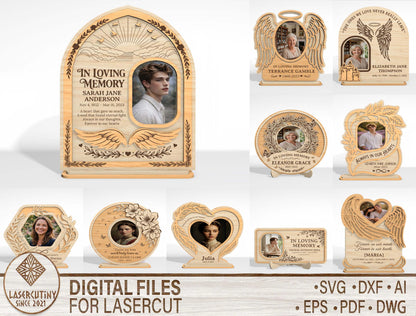 Memorial Photo Frame Tabletop Sign SVG Bundle Laser Cut File for Glowforge, xTool
