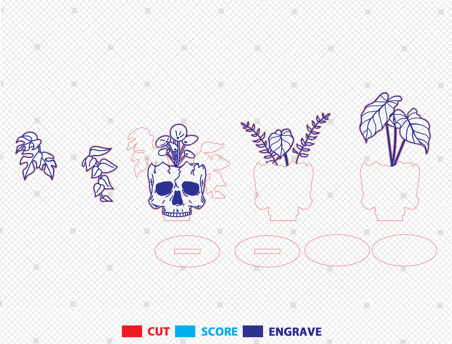 Halloween Skull Plant Multilayer SVG Standing Shelf Sitter for Glowforge xTool LightBurn