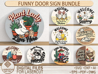 Funny Door Sign SVG Bundle 9 Layered Round Signs