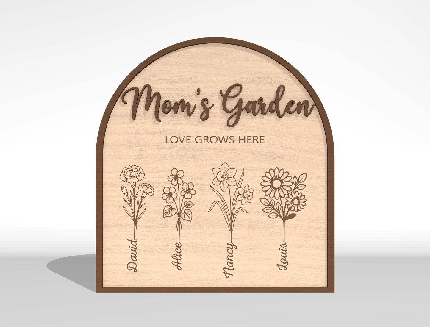 Personalized Mom Garden Sign SVG Birth Month Flower Laser Cut File for Glowforge and LightBurn