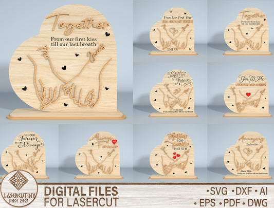 Personalized Holding Hands Heart Couple SVG Laser Cut File for xTool and Glowforge