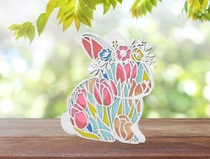 Easter Bunny Layered Floral Stained Glass SVG for LightBurn and Glowforge