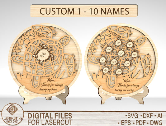 Personalized Turtle Family SVG Custom Name Sign Laser Cut File for xTool and LightBurn