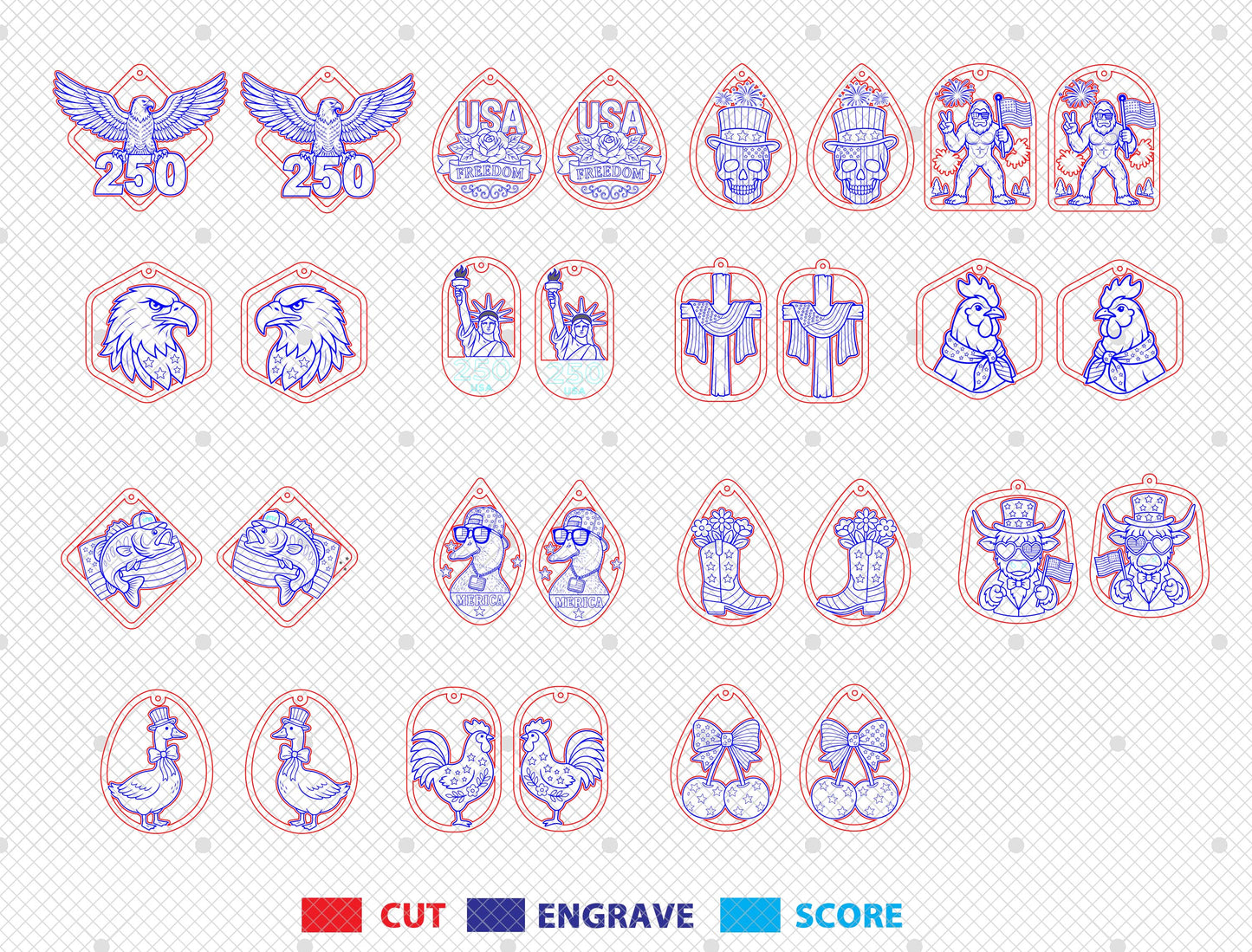 Patriotic Teardrop Earring SVG Bundle Laser Cut File for Glowforge