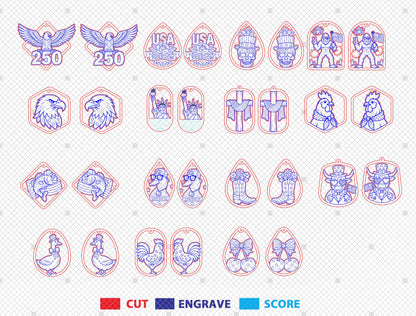 Patriotic Teardrop Earring SVG Bundle Laser Cut File for Glowforge