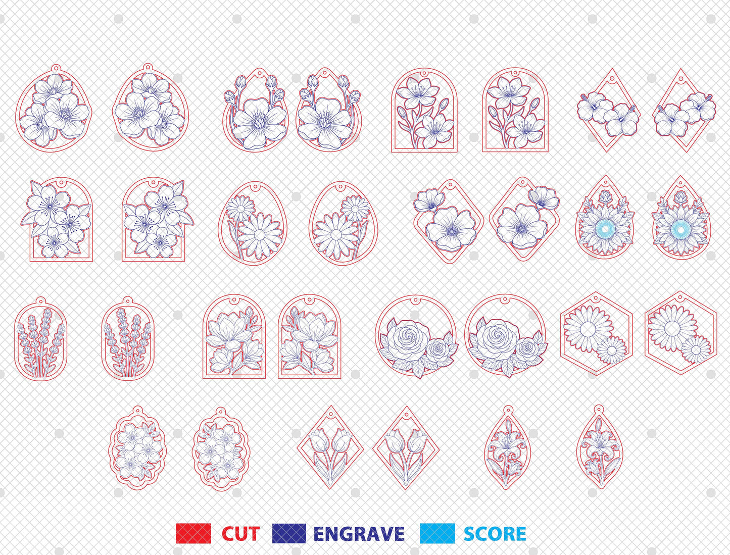 Floral Earring SVG Bundle Laser Cut File for xTool and Glowforge