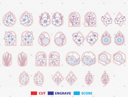 Floral Earring SVG Bundle Laser Cut File for xTool and Glowforge