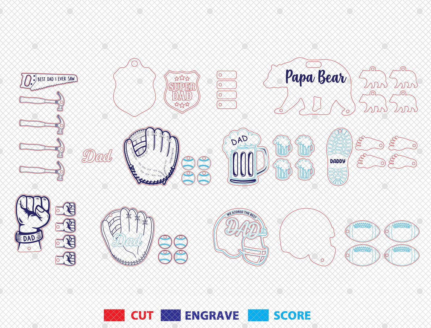 Personalized Dad Keychain SVG Bundle for Glowforge and LightBurn