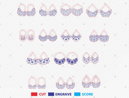 Floral Teardrop Earring SVG Bundle for Glowforge and LightBurn