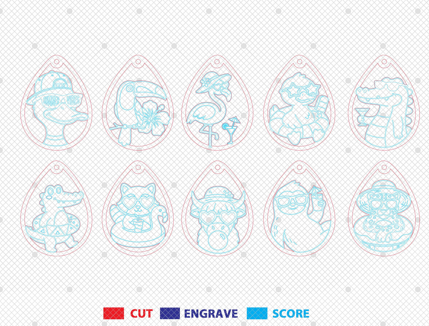 Summer Animal Earring SVG Bundle Laser Cut File for Glowforge and xTool