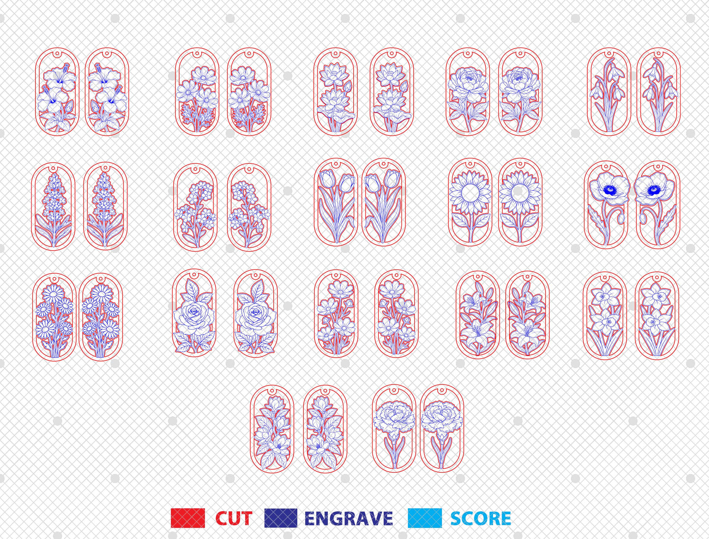 Oval Wooden Floral Dangle Earrings SVG Bundle for xTool and Glowforge