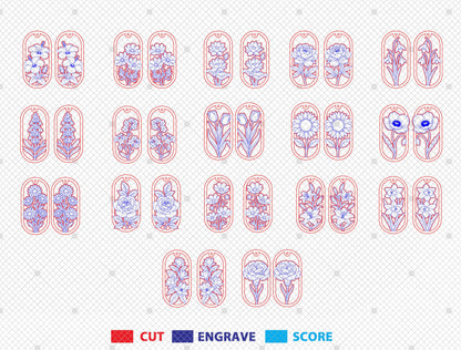 Oval Wooden Floral Dangle Earrings SVG Bundle for xTool and Glowforge