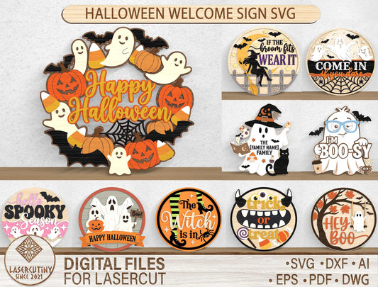 Halloween Welcome Sign SVG Bundle 10 Designs for LightBurn Glowforge xTool