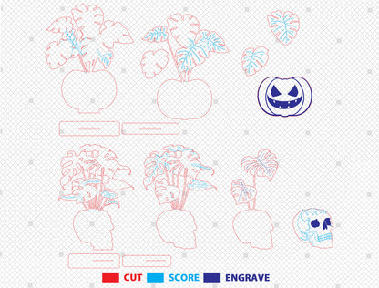 Halloween Plant Multilayer SVG Bundle for Glowforge xTool LightBurn 3 Designs