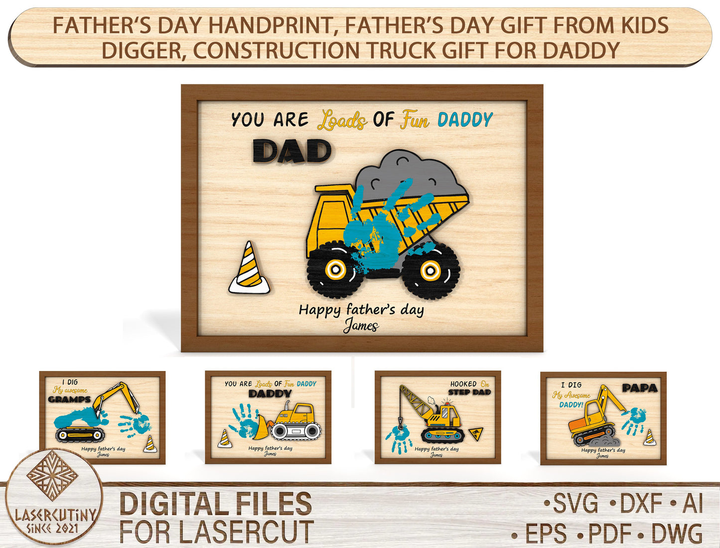 Construction Truck Handprint SVG Laser Cut File for Glowforge
