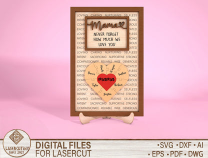 Personalized Mama Heart Sign SVG Custom Kids Name for xTool