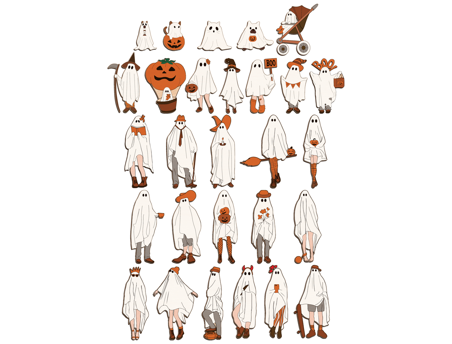 Halloween Ghost Family Pumpkin Sign SVG Bundle for Glowforge xTool LightBurn