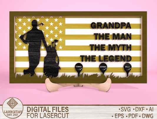 Personalized Papa Legend Golf Sign SVG Laser Cut File for Glowforge and LightBurn