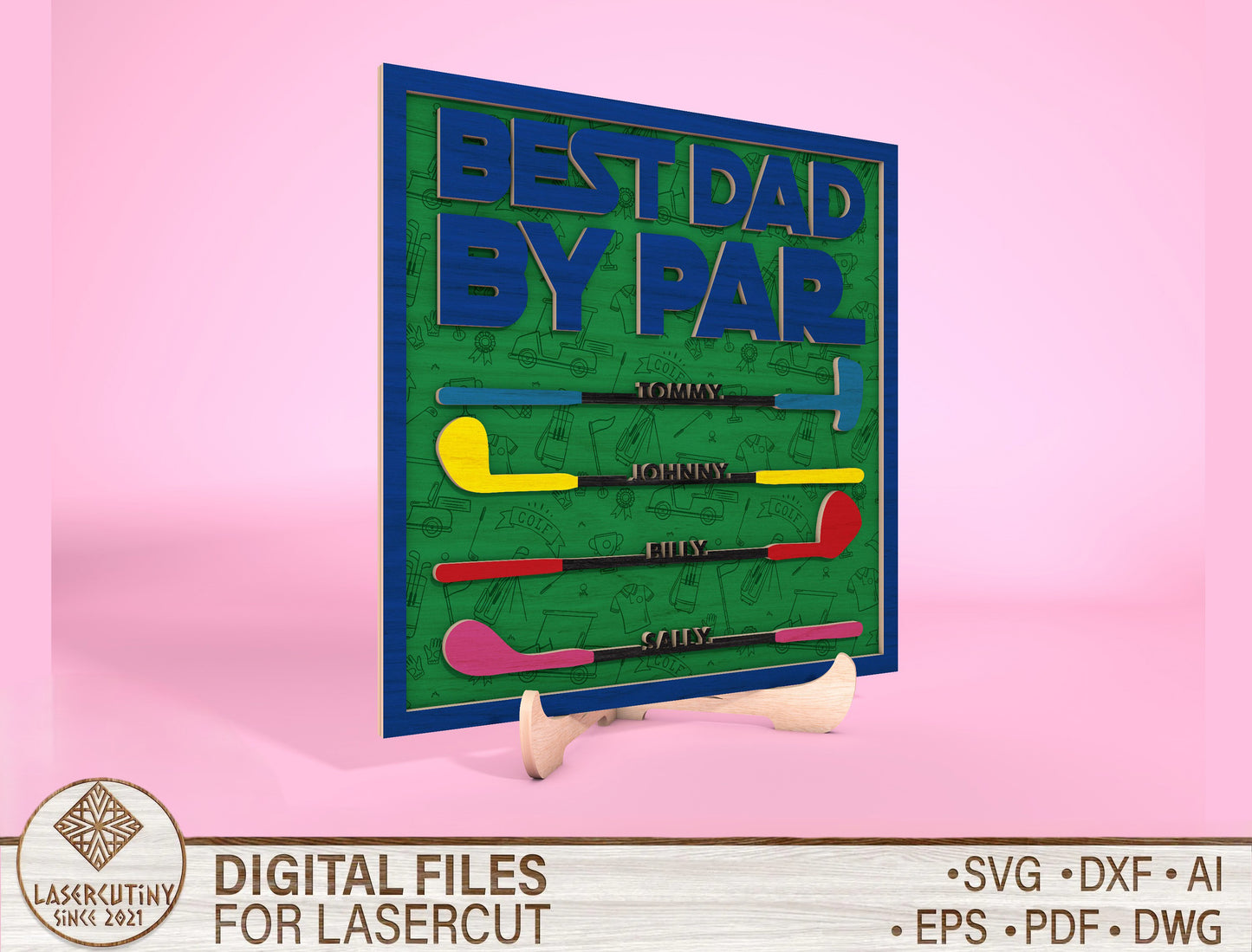 Personalized Golf Dad Sign SVG Laser Cut File for LightBurn and Glowforge
