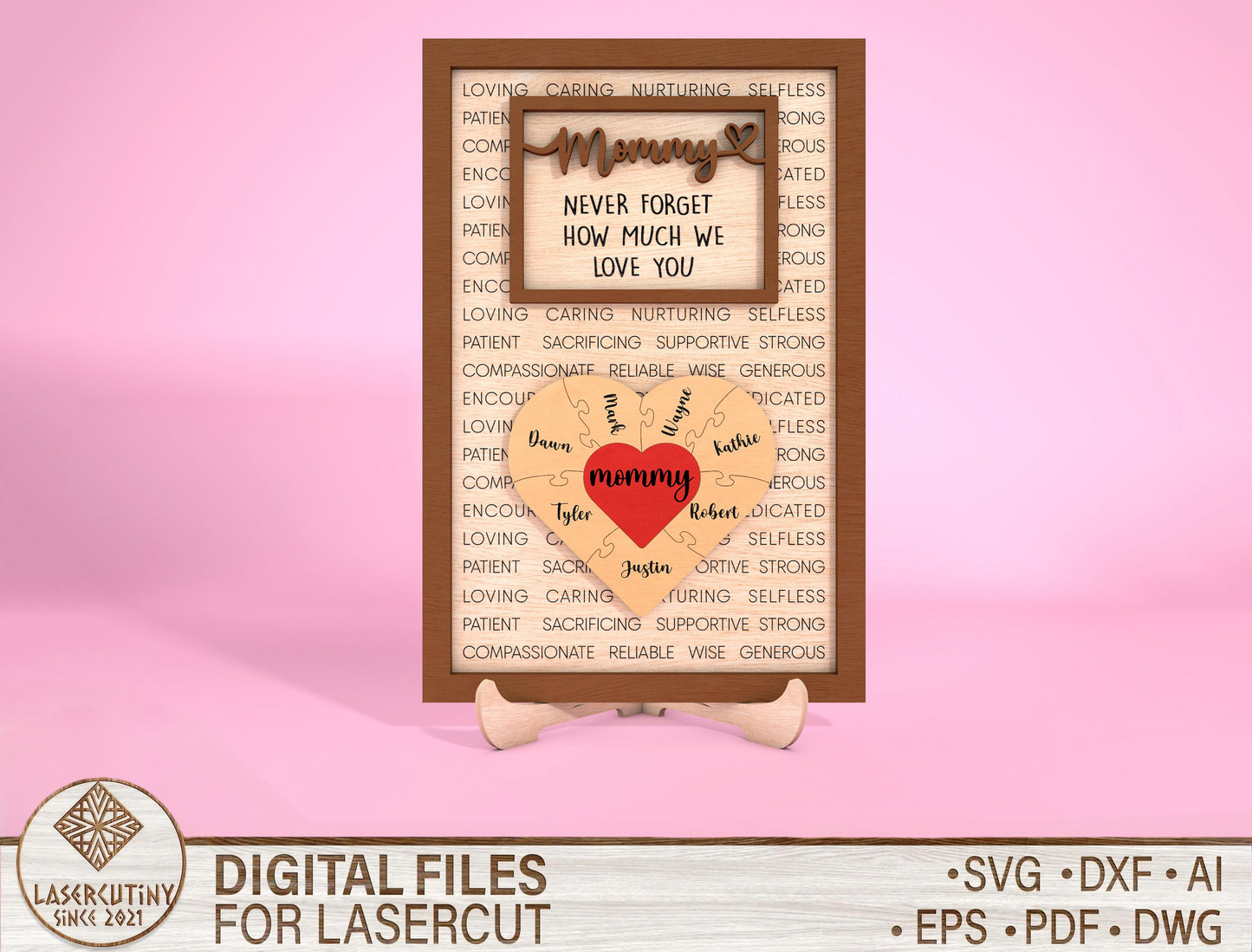 Personalized Mama Heart Sign SVG Custom Kids Name for xTool