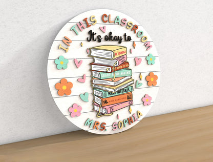 Personalized Book Classroom Door Sign SVG for Glowforge and LightBurn
