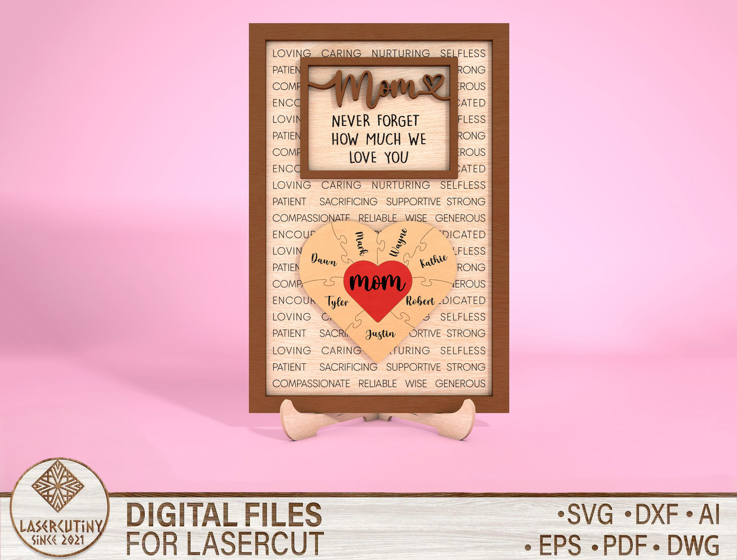 Personalized Mama Heart Sign SVG Custom Kids Name for xTool
