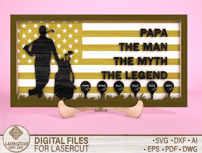 Personalized Papa Legend Golf Sign SVG Laser Cut File for Glowforge and LightBurn