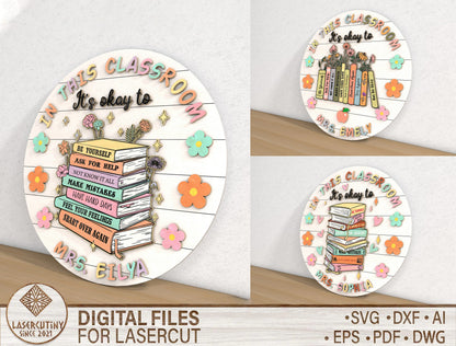 Personalized Book Classroom Door Sign SVG for Glowforge and LightBurn
